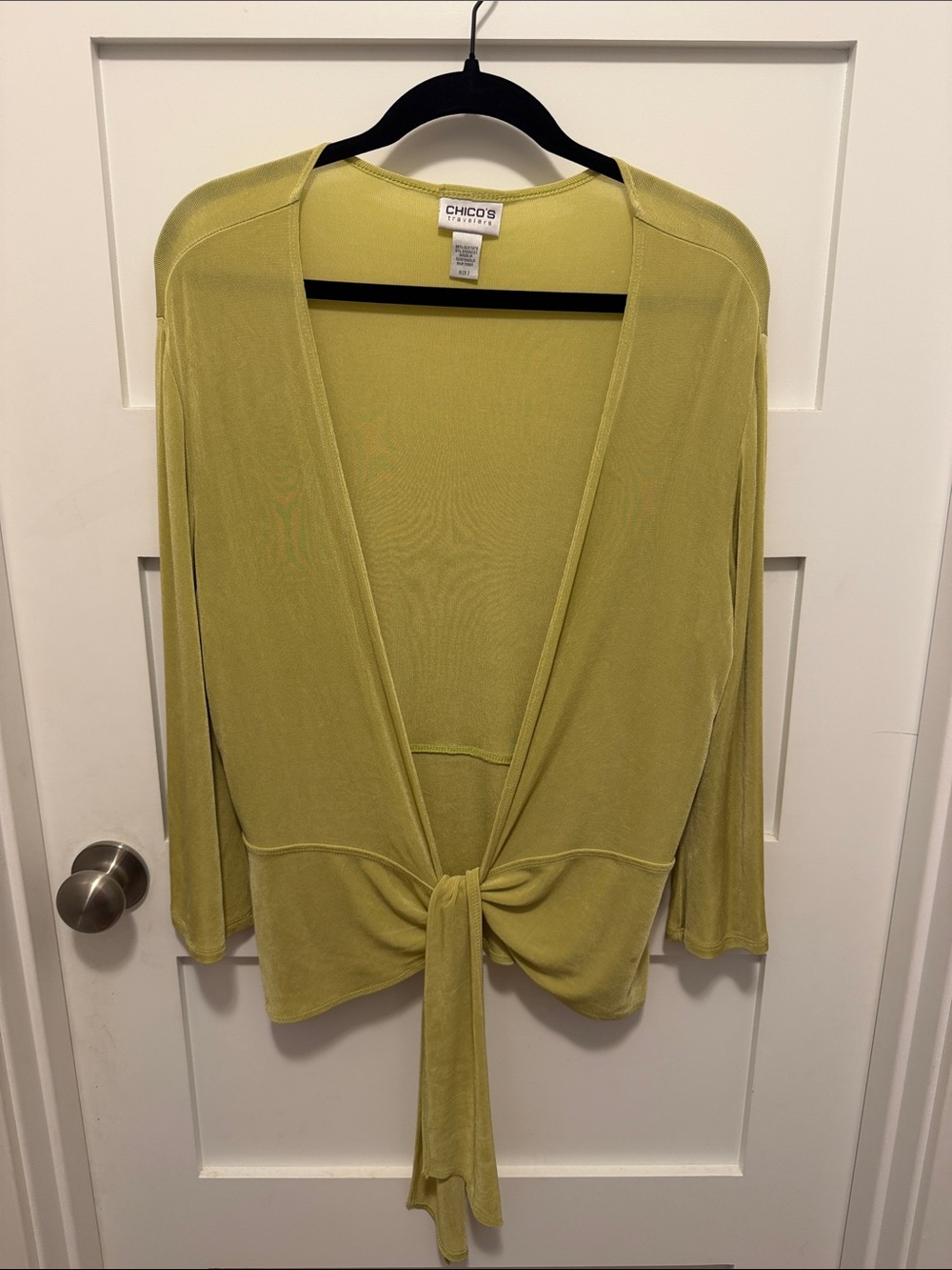 Chico's Travelers Chartreuse Tie-Front Women's Cardigan